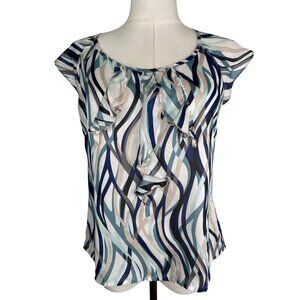 2/$30 Banana Republic Petite Ruffle Blouse PS Multi-Color Geometric Print Lightw